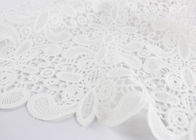 Embroidery White Stretch Lace Fabric , Water Soluble Guipure Lace Fabric For Wedding Dresses
