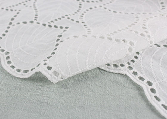 Off White Eyelet Cotton Lace Fabric Leaf Embroidery Patterns