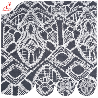 Wholesale Embroidery Knitted Lace Tulle Polyester Guipure Cord Lace Fabric For Wedding Dress
