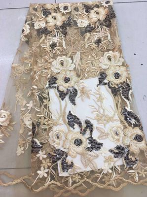 Gold Silver Sequin Fabric , Multi Colored Embroidered Floral Dress Lace Fabric