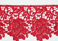 Red Flower Embroidered Lace Trim By The Yard Environmental Protection