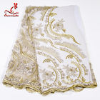 Heavy Tulle Beaded Embroidered Lace Fabric For Bridal Dress Azo Free Dyeing