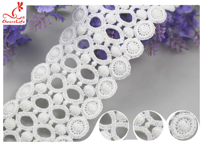 Circle Embroidery Water Soluble Lace With 100% Cotton / Ladder Lace Trim